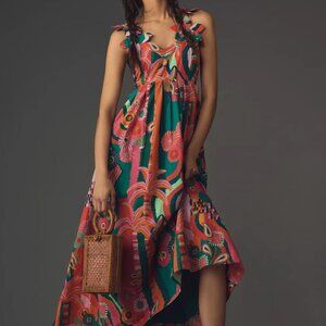 Farm Rio Pleated Palm Midi Dress